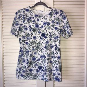 TALBOTS Blue Floral Soft Cotton Short Sleeve Top Small